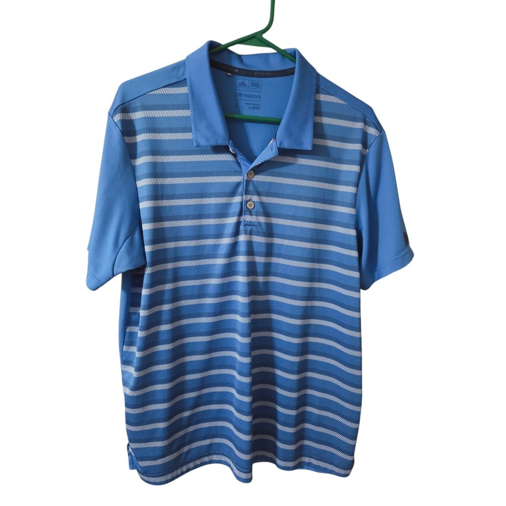 Adidas Climacool Men's Blue Striped Golf Polo Top Short Sleeve‎ L
